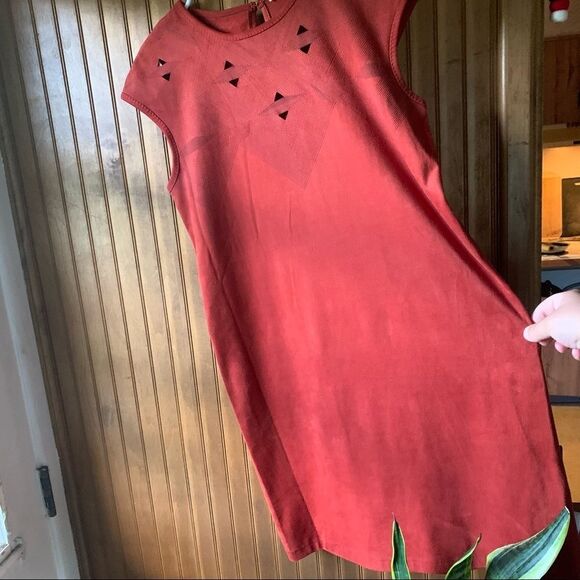 Max Studio Suede Burnt Orange Shift Dress- Women Size Small - Picture 11 of 11